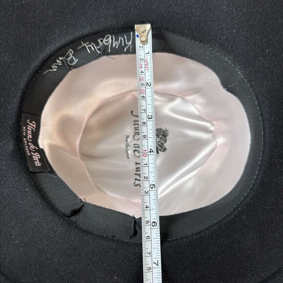 Fleur de Paris New Orleans Black Felt Fedora Hat Ribbon signed Kimberly G Church - Picture 8 of 11